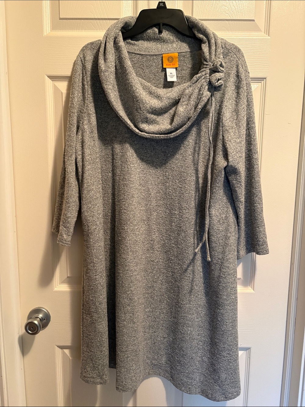 Cozy Gray Cowl-Neck Sweater Dress - Size XL- RUBY RED